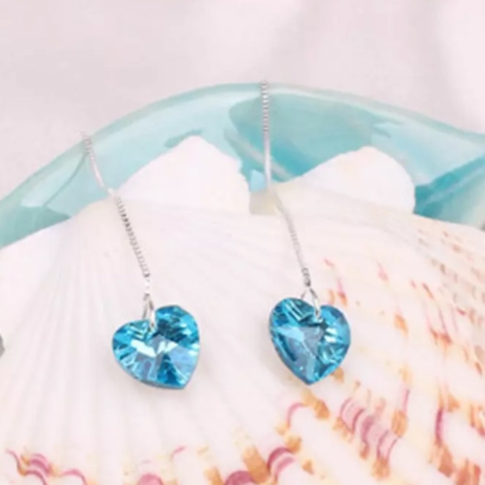 NEW!💙💎LIGHT AQUA BLUE💙HEART DROP THREADERS!💎💙 - Picture 4 of 13